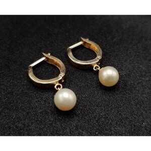 14k Solid Gold Freshwater Pearl Drop Earrings